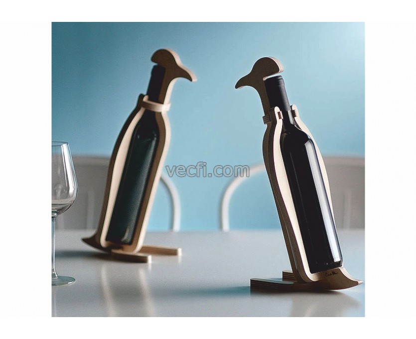 Penguin Bottle Stand laser cut vector