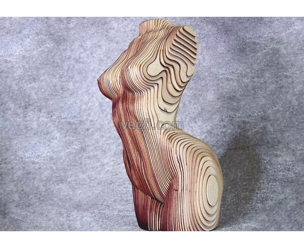 Ethereal Serenity: Wooden Torso Sculpture Vector File