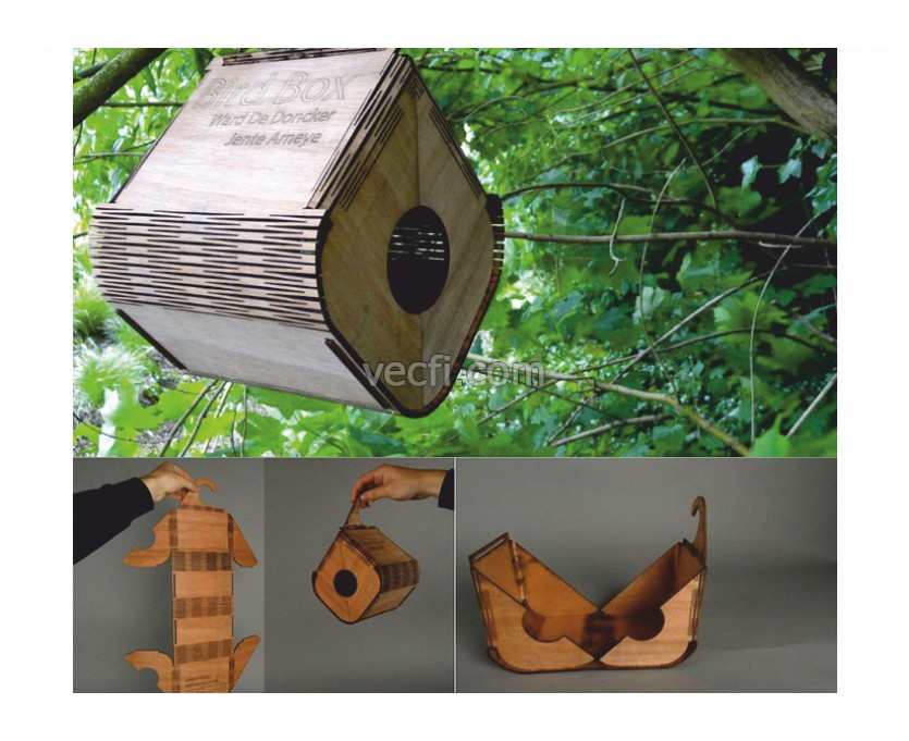 Flexible plywood birdhouse laser cut vector