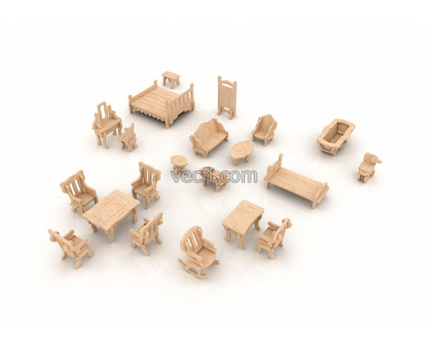 Furniture for a dollhouse (4) laser cut vector