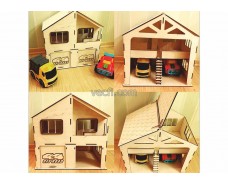Toy house with a garage for cars