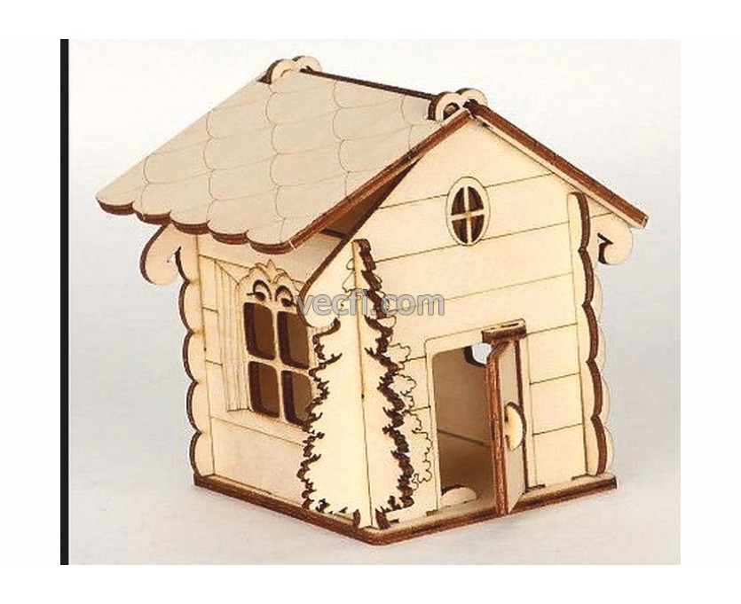 Little house with christmas tree laser cut vector