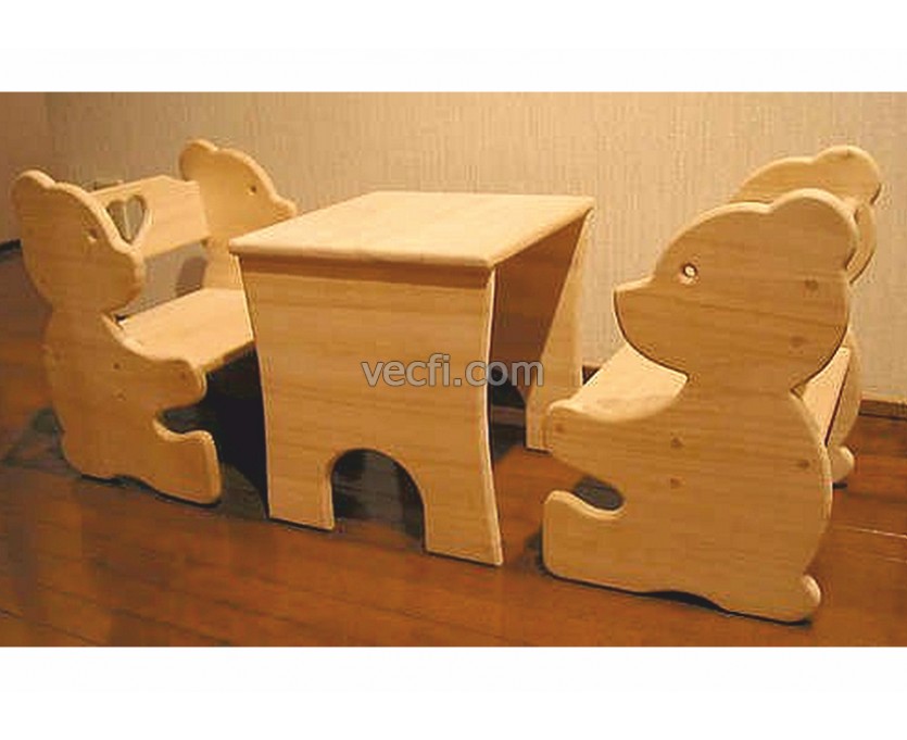 Bench and table Bear laser cut vector