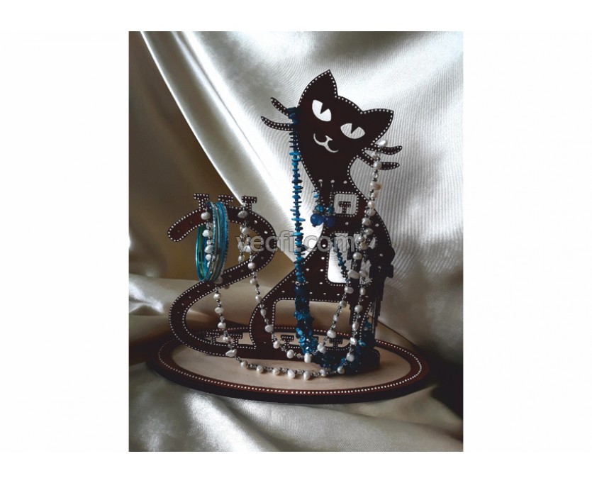 Cat jewelry stand laser cut vector