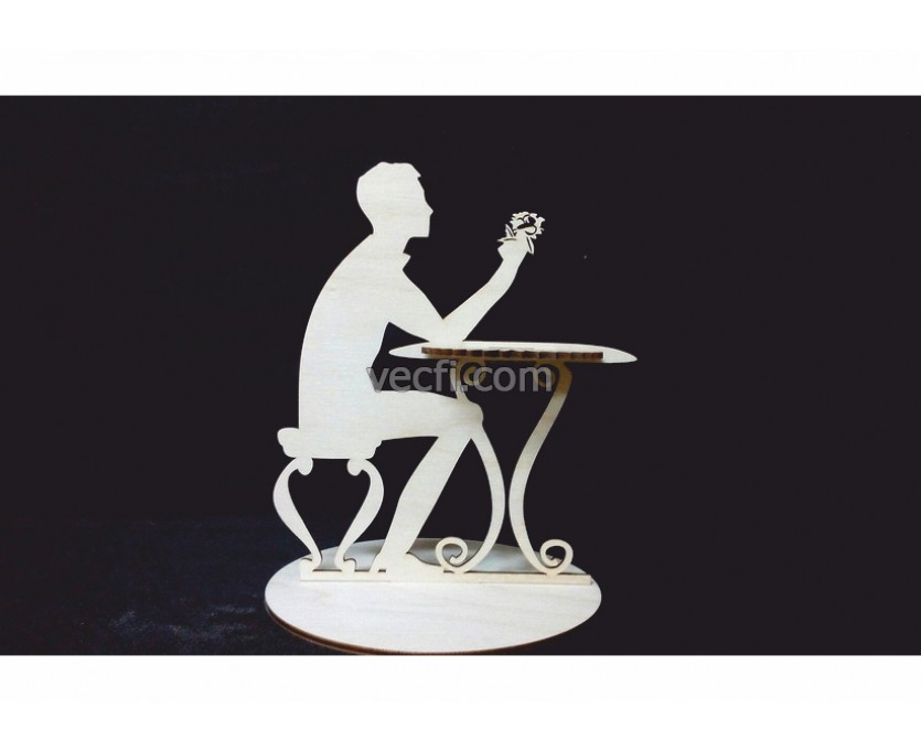 Napkin holder guy at the table laser cut vector