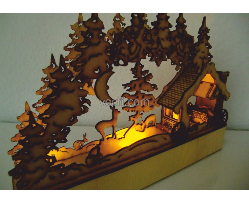 Nightlight House in the forest laser cut vector