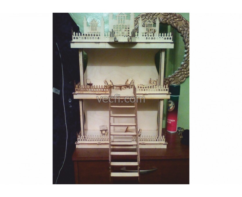Dollhouse with stairs laser cut vector