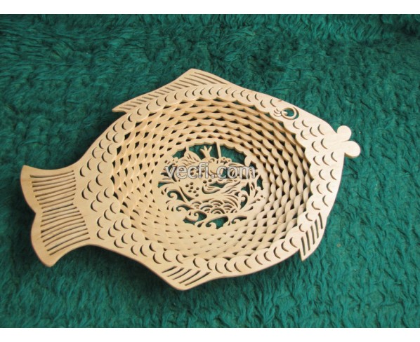 Artistic Koi Wave Tray - Vector Laser Cut Design