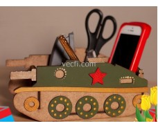 Wood Tank Shape Desk Organizer