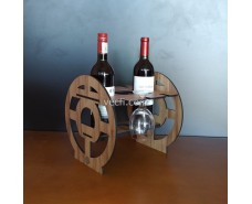 Wooden Wheel Wine Rack Stemware Bottle Glass